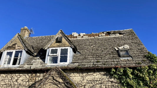 Roof damage to a house following the Condicote Cotswold Tornado